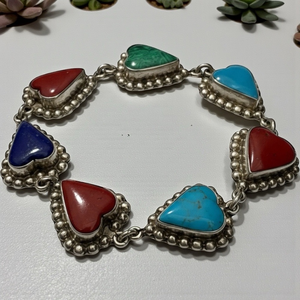925 stamped Mexico Vintage Sterling silver Mutli-Gem Bracelet